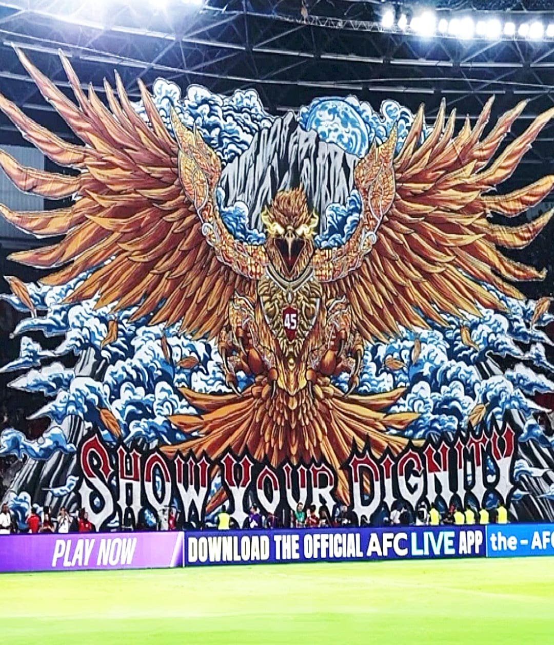 Koreografi burung Garuda yang ditampilkan ribuan suporter saat Indonesia melawan Bahrain, bertajuk "Show Your Dignity" (Tunjukkan Martabatmu)