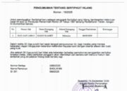 Pengumuman Kehilangan Sertipikat Tanah di Kabupaten Boalemo