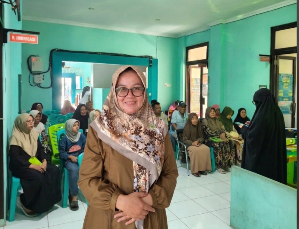 Kepala UPTD Puskesmas Bongo Nol, Bdn. Sri Utami Sumarji, S.ST, saat menghadiri kegiatan Prolanis yang dilaksanakan di Gedung UPTD Puskesmas Bongo Nol, Kamis 25 Juni 2026.